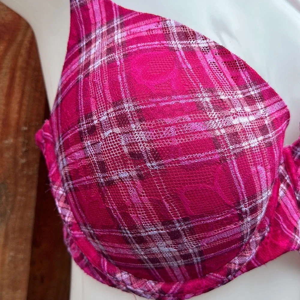 No Boundaries Pink Plaid Women's Bra - Picture 2 of 6